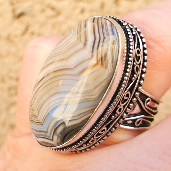 New Huge Laguna Lace Agate 925 Silver Statement Ring. - Picture 1 of 16